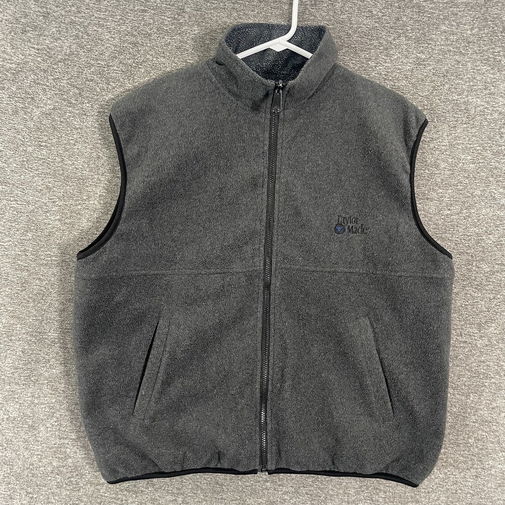 Taylor Made Vest Mens Large Gray Fleece Reversible Full Zip Golf Insulated Vtg
